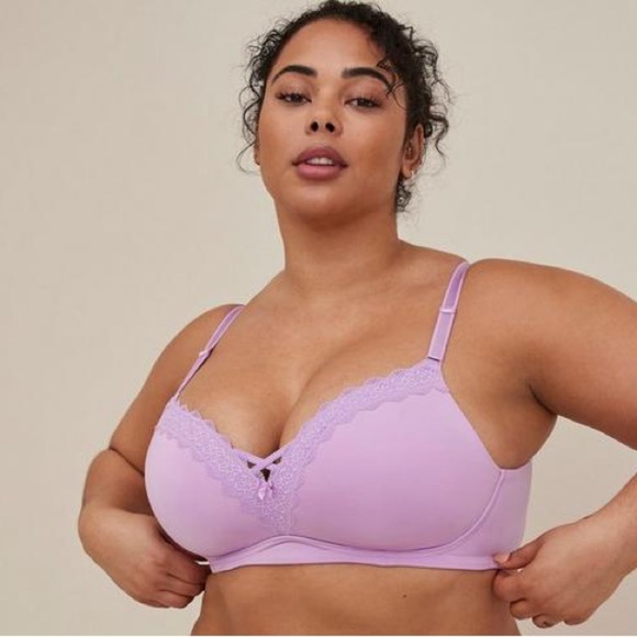 Push-Up Wire-Free Bra - Microfiber & Crochet Purple with 360° Back Smoothing - Picture 1 of 11